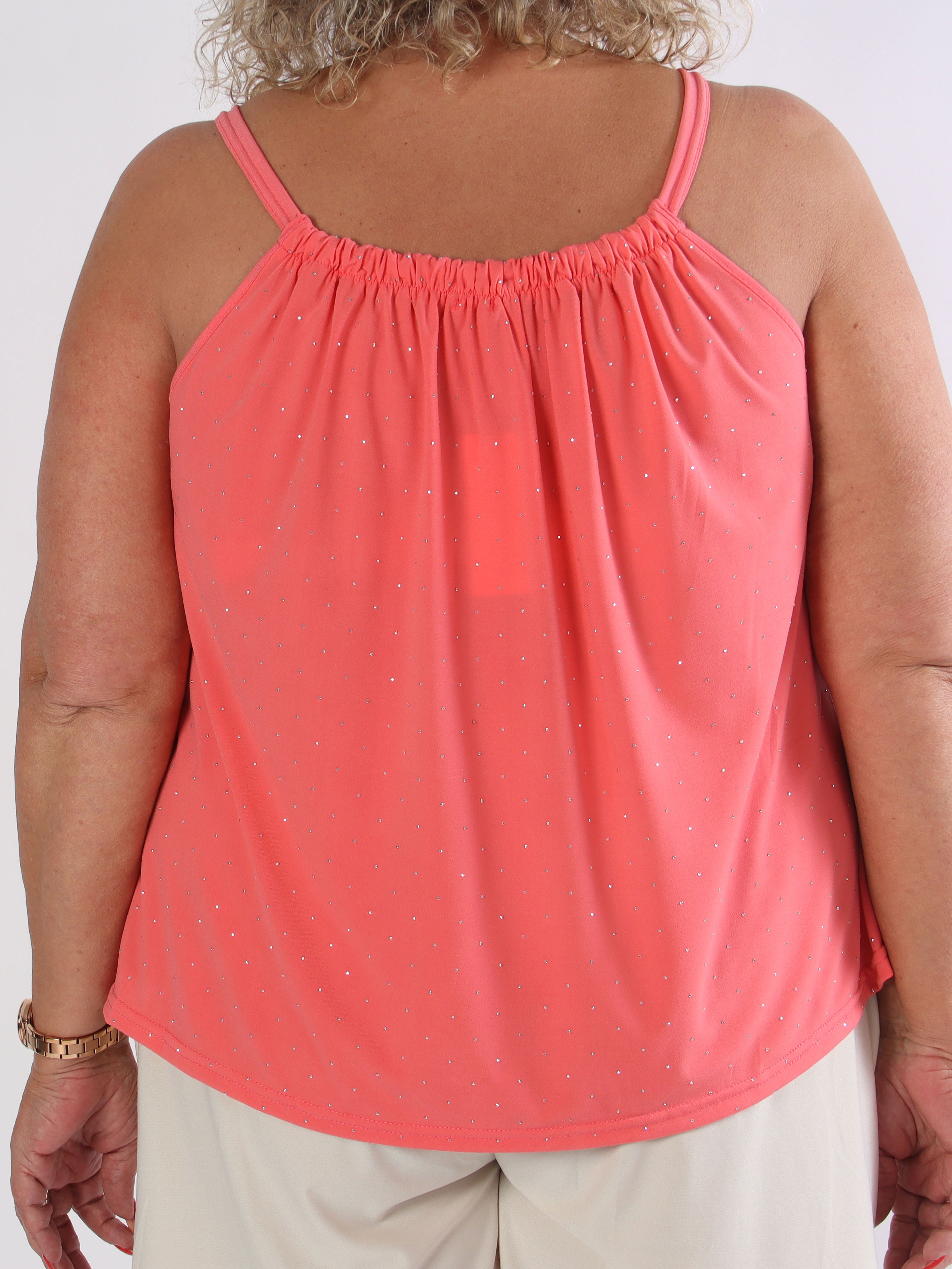 Sunlove Crystal Top - Ensfarvet plus size elastisk top med similisten